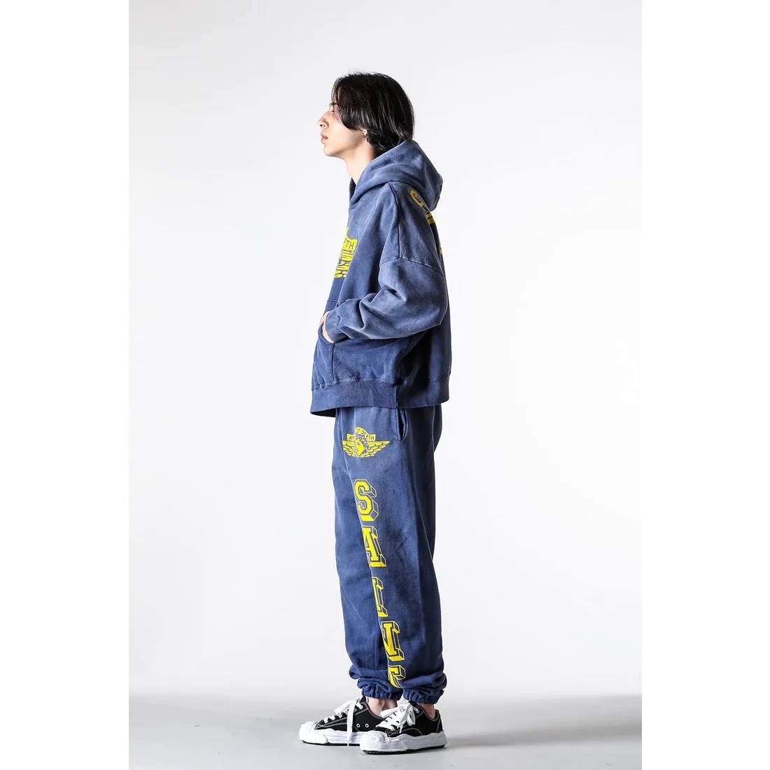 SAINT M×××××× ANGEL SWEATER PANTS/NAVY Angel Reborn Blue Sweatpants Washed Blue S-XL Assute Garment Dyeing Full Clothes Water Fading Dirty and Distressed New Vintage Ceiling God Cut Original Same Style
